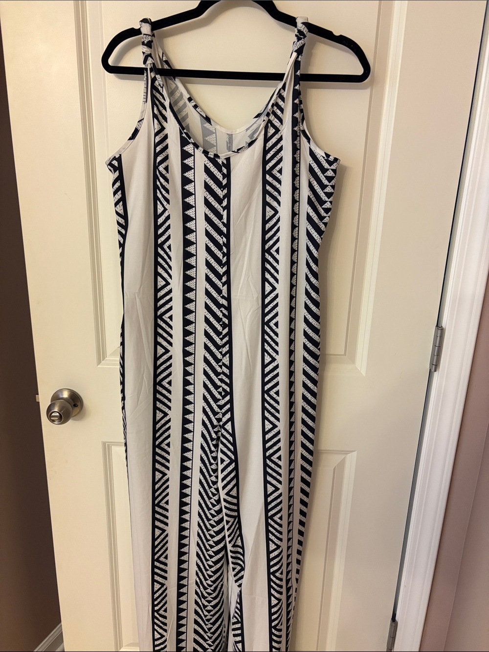 A Classy Chic Boutique Black & White Geometric Striped Jumpsuit